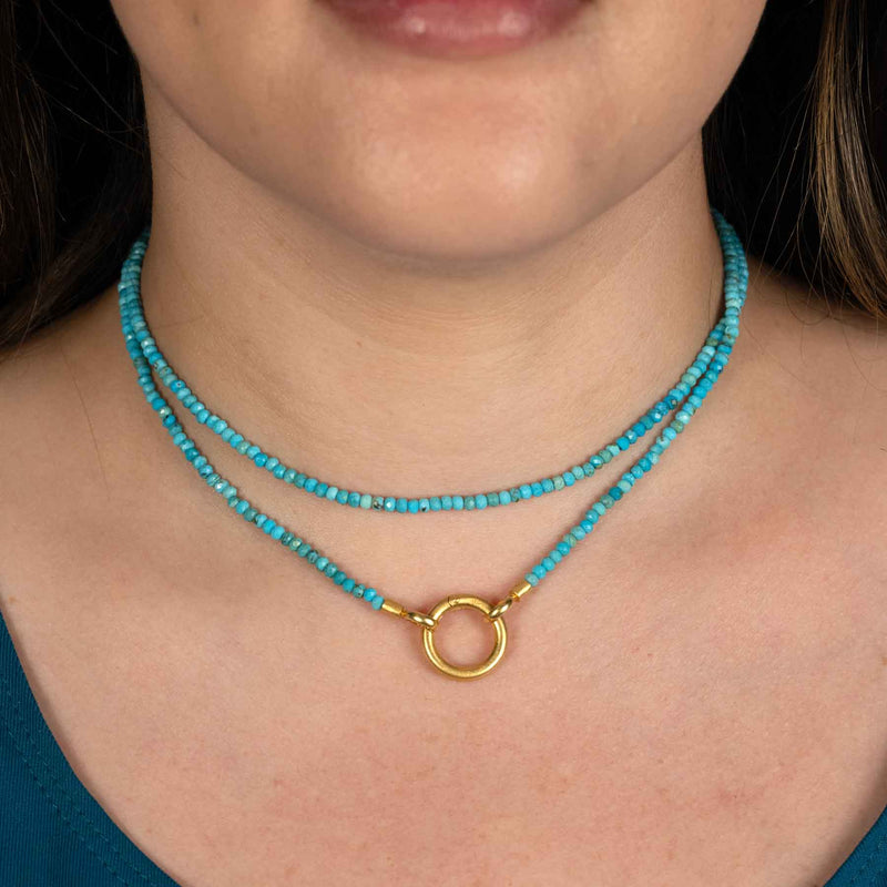 Turquoise Bead Necklace with Ring Clasp, 24 Karat Vermeil