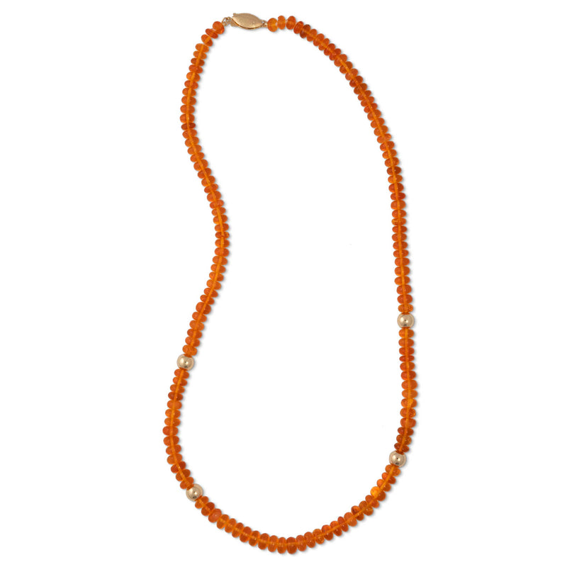 Fire Opal Bead Necklace, 18 Inches, 14K Yellow Gold