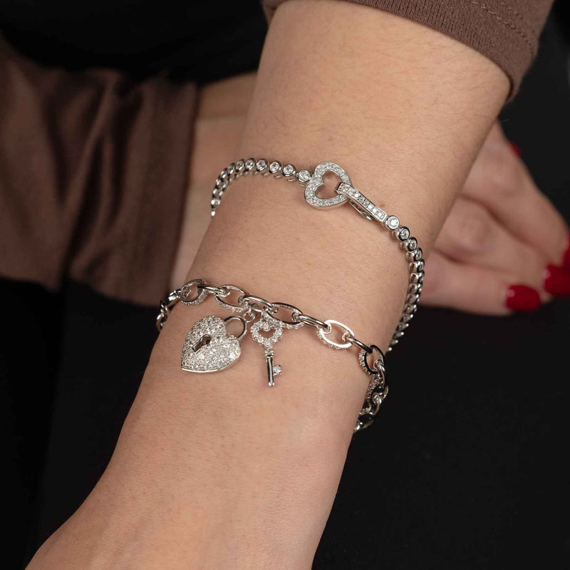 Heart Padlock Chain Bracelet in Sterling Silver