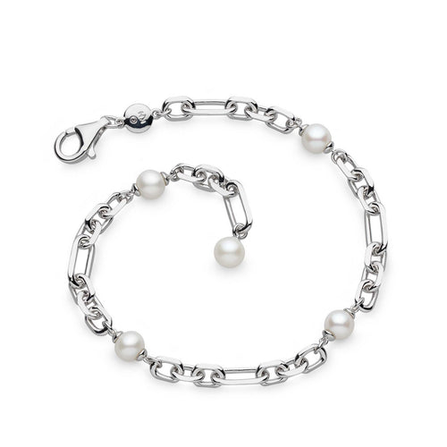 Cultured Pearl Figaro Chain Link Bracelet, Sterling Silver