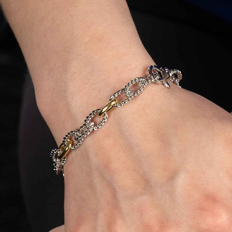 Rope Twist Link Bracelet, Silver and 18K Gold