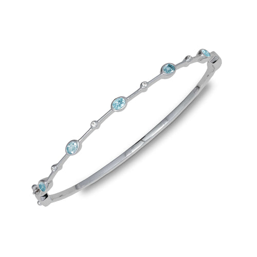 Blue Topaz and White Sapphire Bangle Bracelet, Sterling Silver