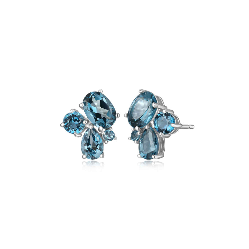 London Blue Topaz Cluster Earrings, Sterling Silver