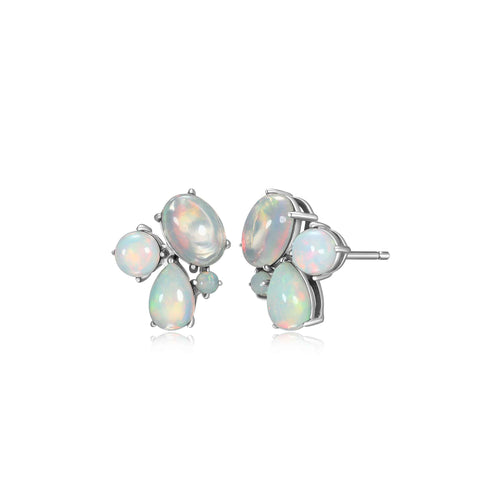 Cabochon Opal Cluster Earrings, Sterling Silver