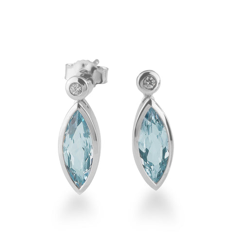 Blue and White Topaz Dangle Earrings, Sterling Silver