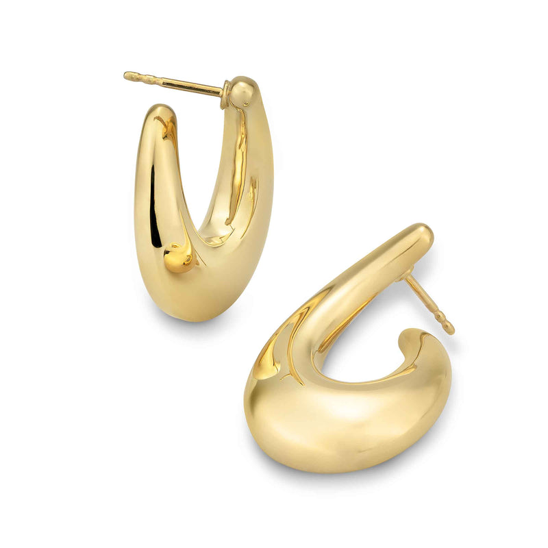 Front-To-Back Puffy Hoop Earrings, Yellow Gold Plated Silver