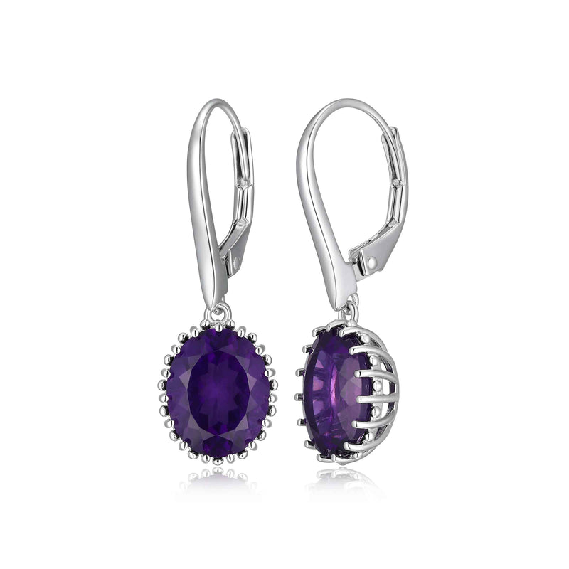 Oval Amethyst Drop Earrings, Sterling Silver