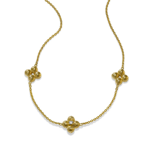 Textured Station Necklace, Sterling with Gold Plating