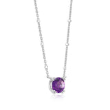 Round Amethyst Necklace, Sterling Silver