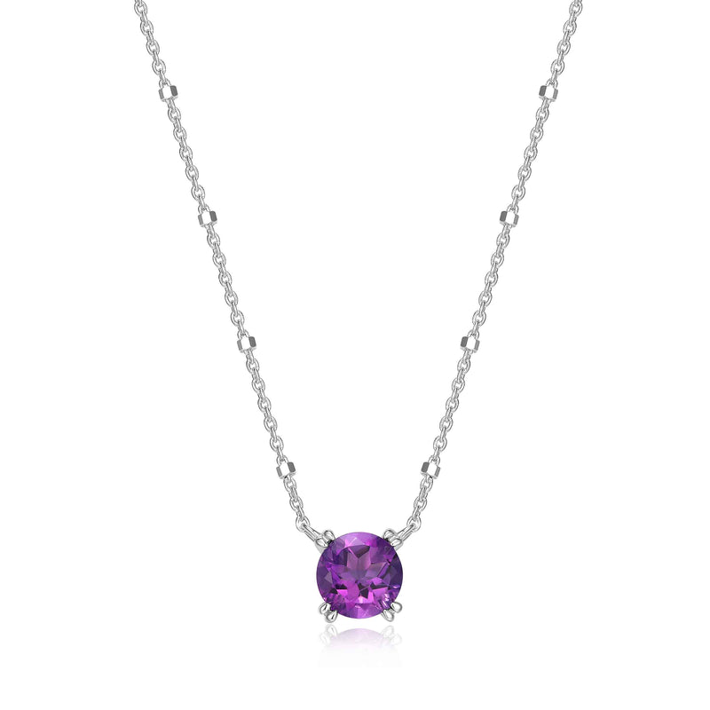 Round Amethyst Necklace, Sterling Silver