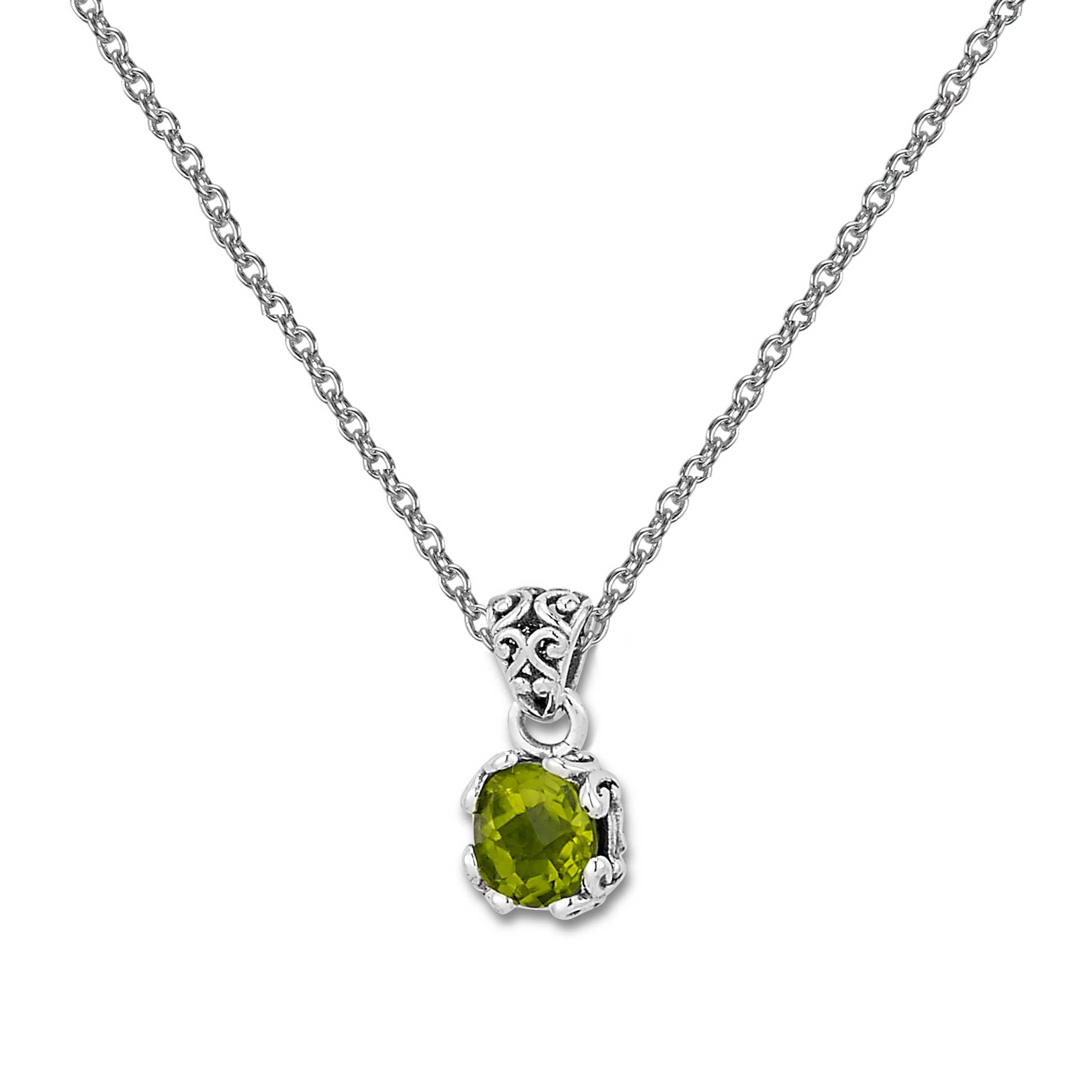 Round Peridot Pendant, Sterling Silver