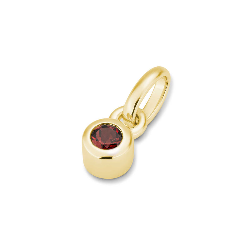 Bezel Set Garnet Charm, Yellow Gold Plated Silver