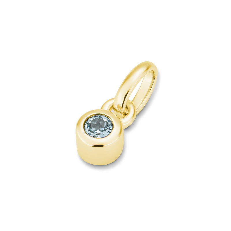 Bezel Set Blue Topaz Charm, Yellow Gold Plated Silver