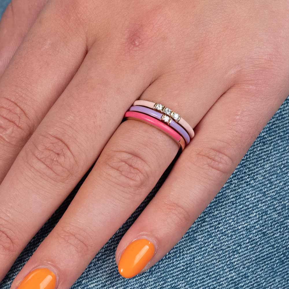 Pink Enamel Stacking Ring, Sterling with Gold Plating | Mixed