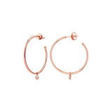 Hoop Earrings with Small Diamond Dangle, 1 Inch, 14K Rose Gold