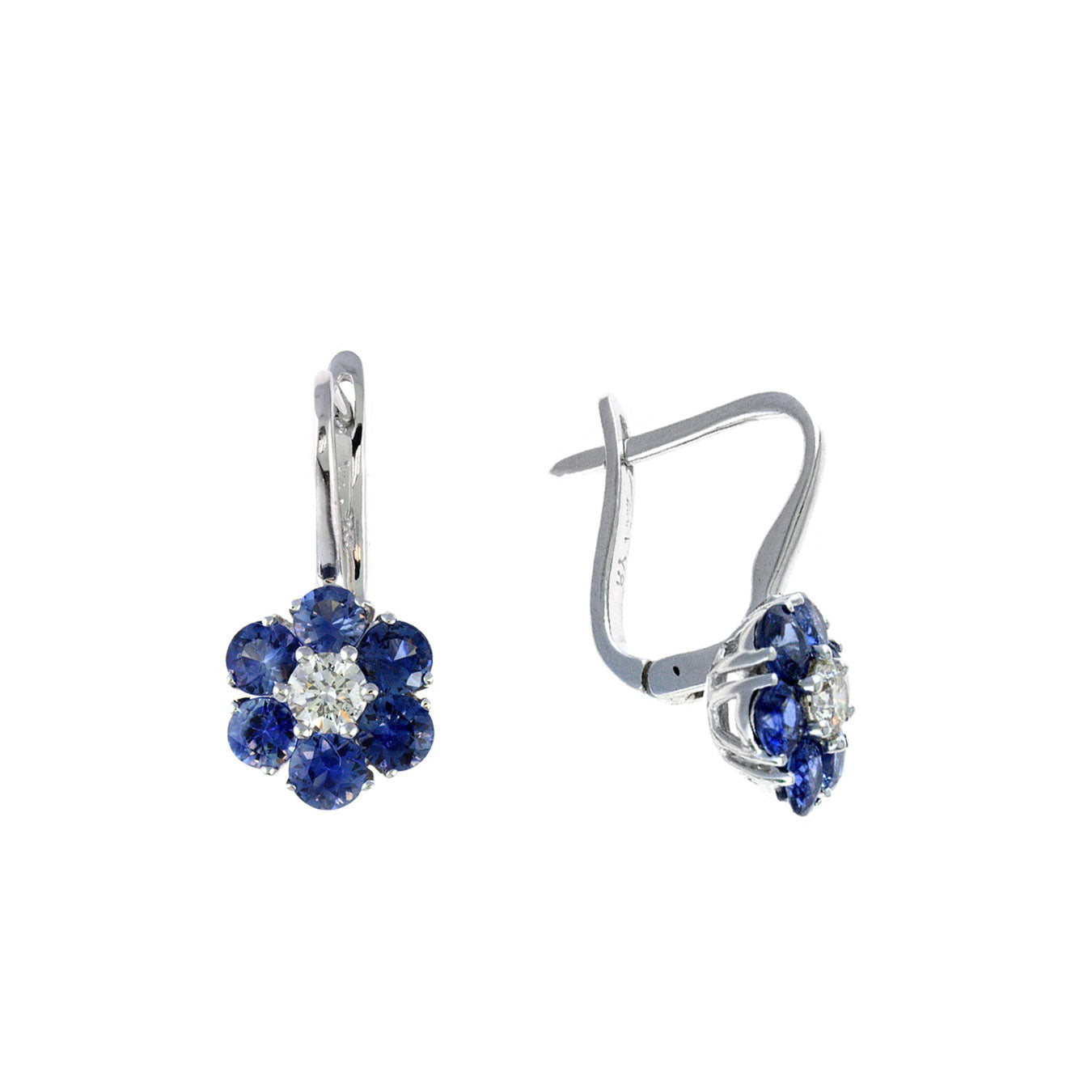 Blue Sapphire Earrings - Round 0.69 Ct. - 18K Yellow Gold