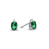 Oval Emerald Stud Earrings, 14K White Gold