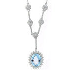 Aquamarine and Diamond Cluster Necklace, 14K White Gold