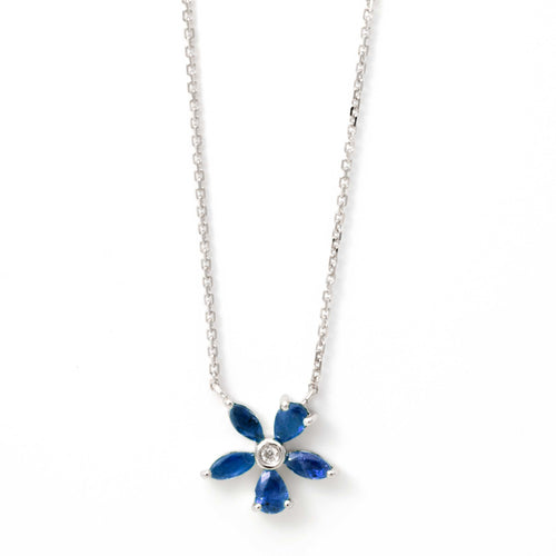 Regal Blue Sapphire and Diamond Necklace, 14K White Gold