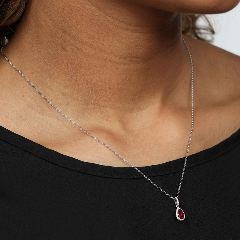 14K Pink Sapphire Diamond Pendant on Ruby Beaded Necklace