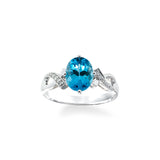 Oval Blue Topaz Ring with Diamonds, 14K White Gold