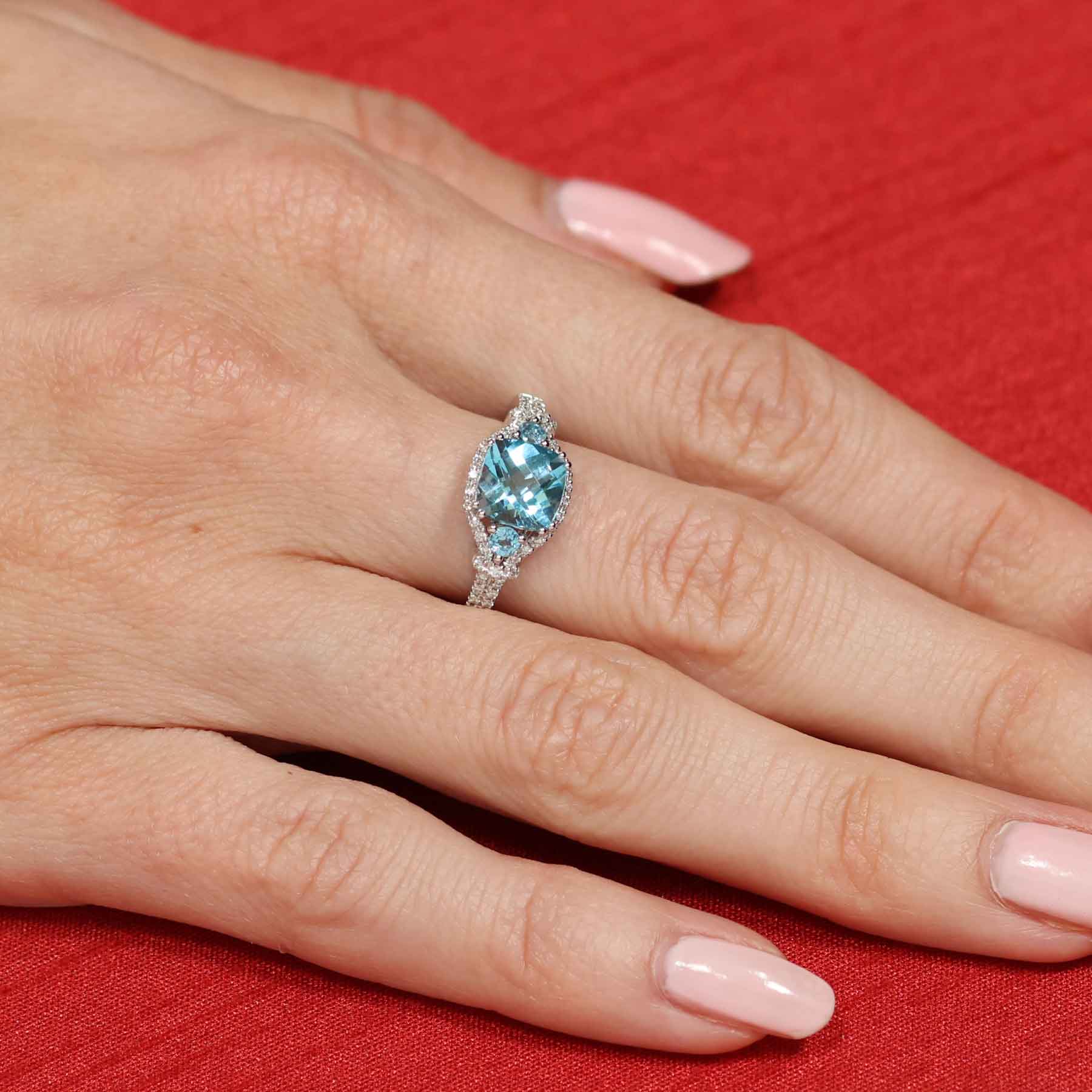 Rocks Swiss Blue Topaz & Diamond Halo Ring - 2.54ct – Rocks Jewellers