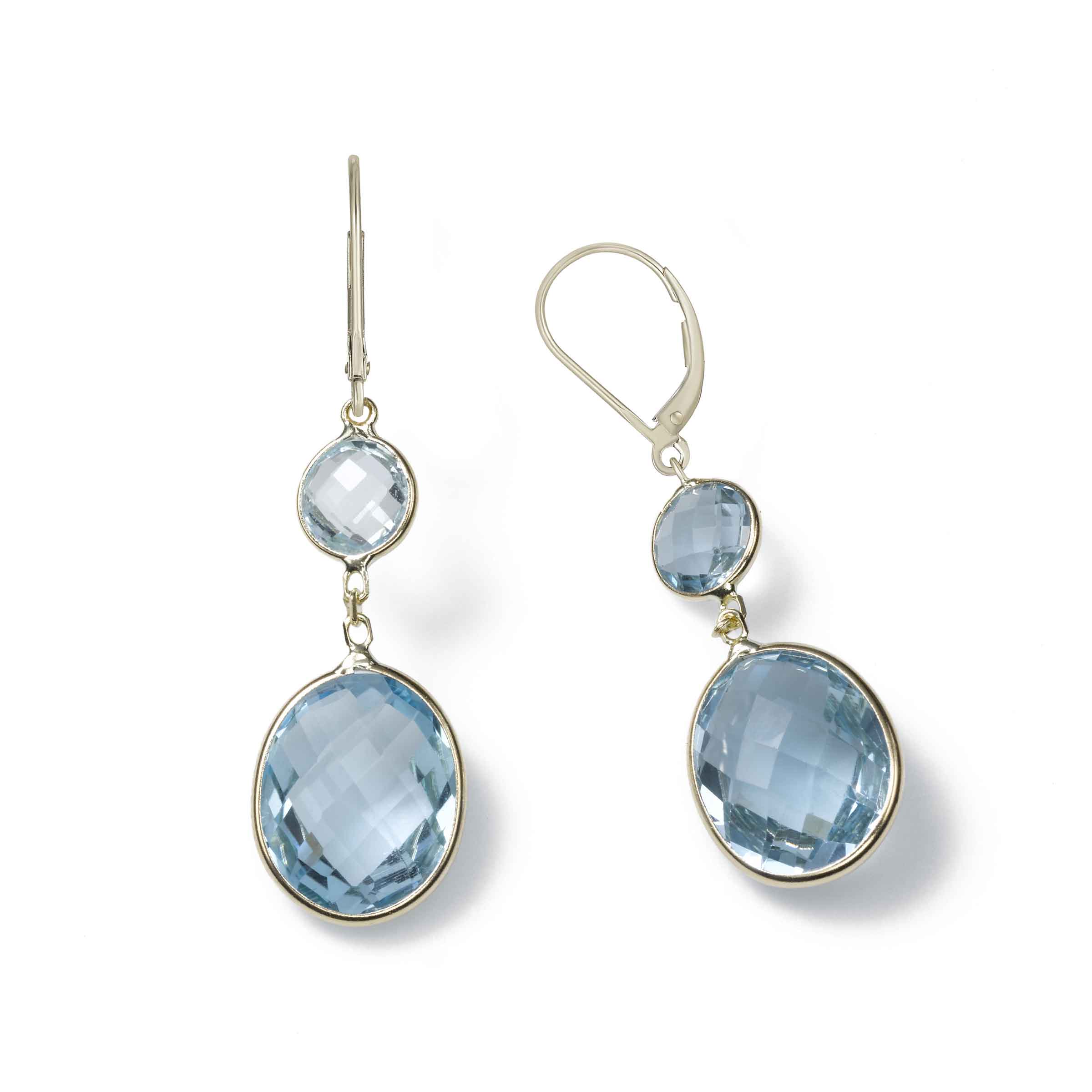 Blue Topaz Double Drop Earrings 14K Yellow Gold Gemstone