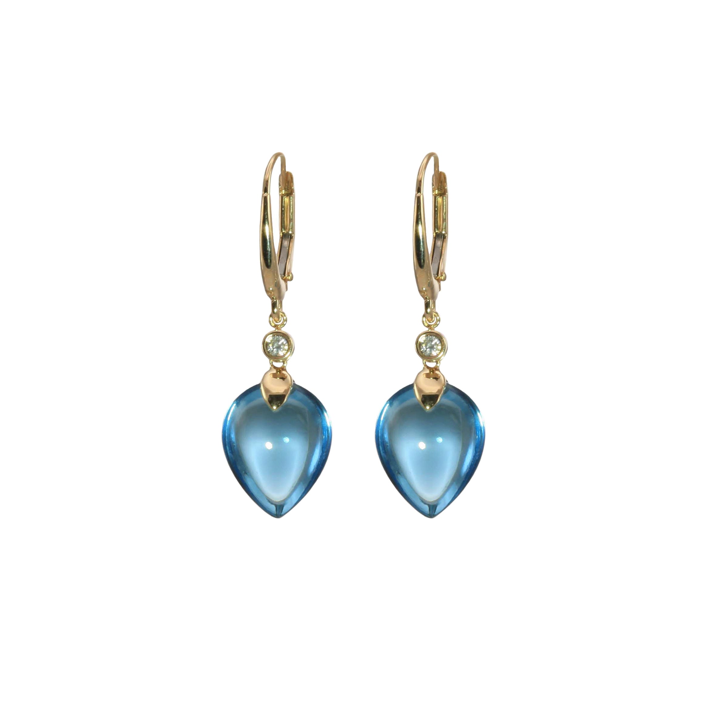 Pear Shape Swiss Blue Topaz Drop Earrings, 14K Yellow Gold