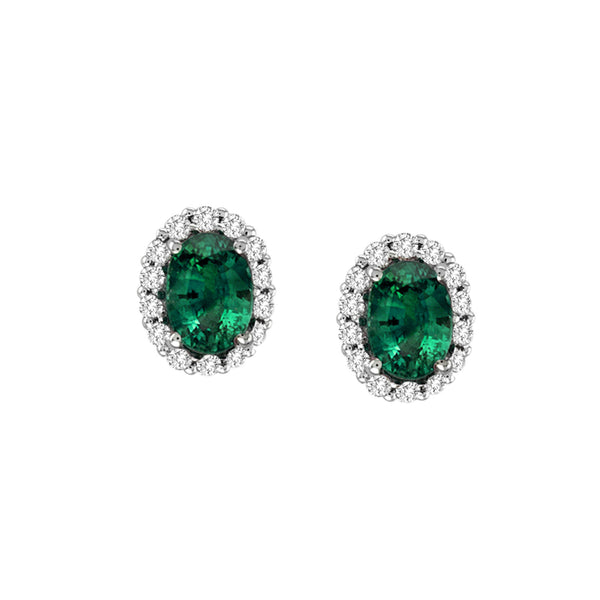 Oval Emerald and Diamond Earrings, 14K White Gold | Gemstone Jewelry ...