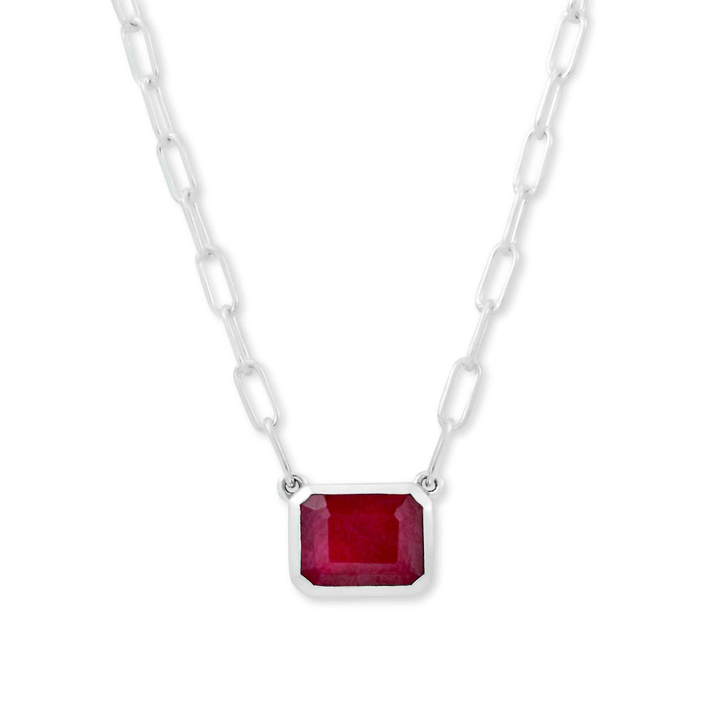 Natural Ruby Necklace, Classic Style, 925 Sterling Silver, Classic