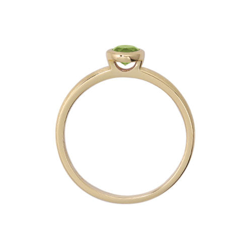 Round Bezel Set Peridot Ring, 14K Yellow Gold | Long Island