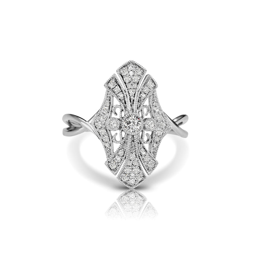 Openwork Vintage Style Diamond Ring, 14K White Gold | Diamond