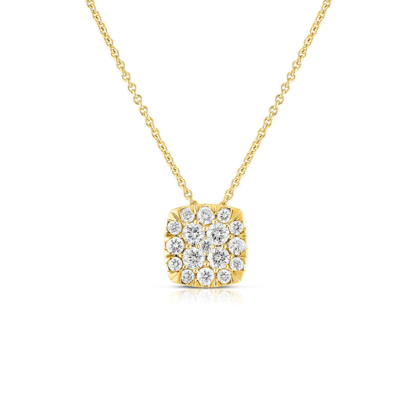 Diamond Cluster Cushion Slider Pendant, 14K Yellow Gold