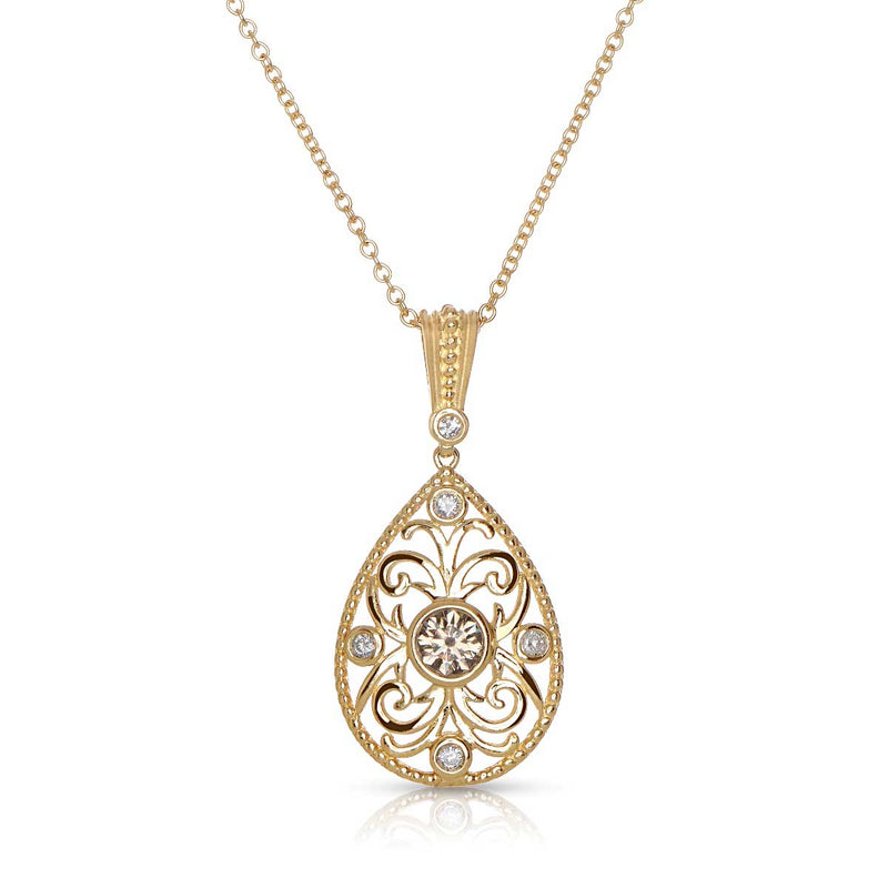 Fancy Brown Diamond Open Scrollwork Pendant, 14K Yellow Gold