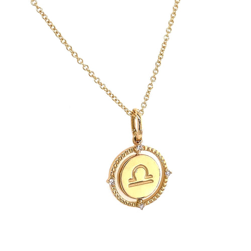 Libra Horoscope Pendant with Diamond Accent, 14K Yellow Gold