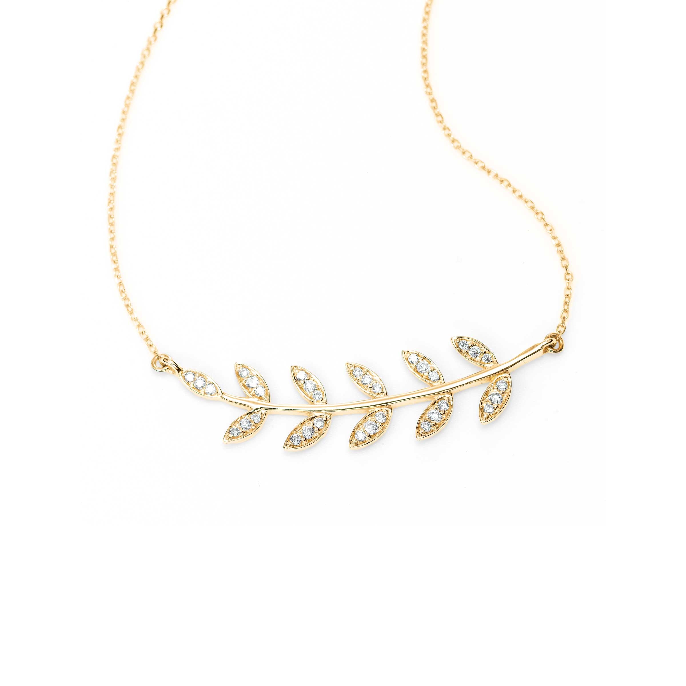 Diamond Branch Necklace, 14K Yellow Gold