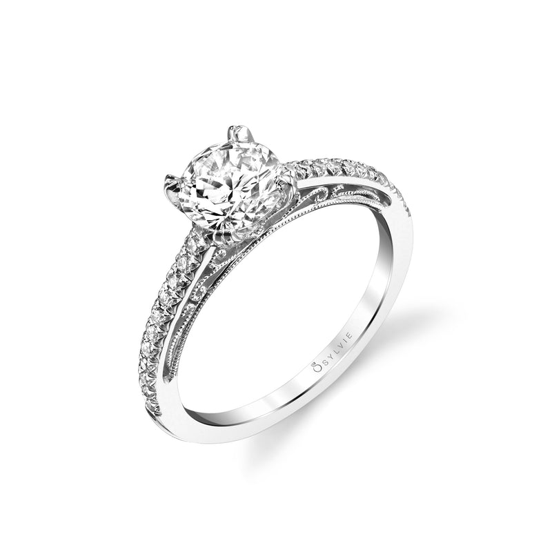 Round Diamond Ring Mounting by Sylvie, 14K White Gold | Diamond Stores ...
