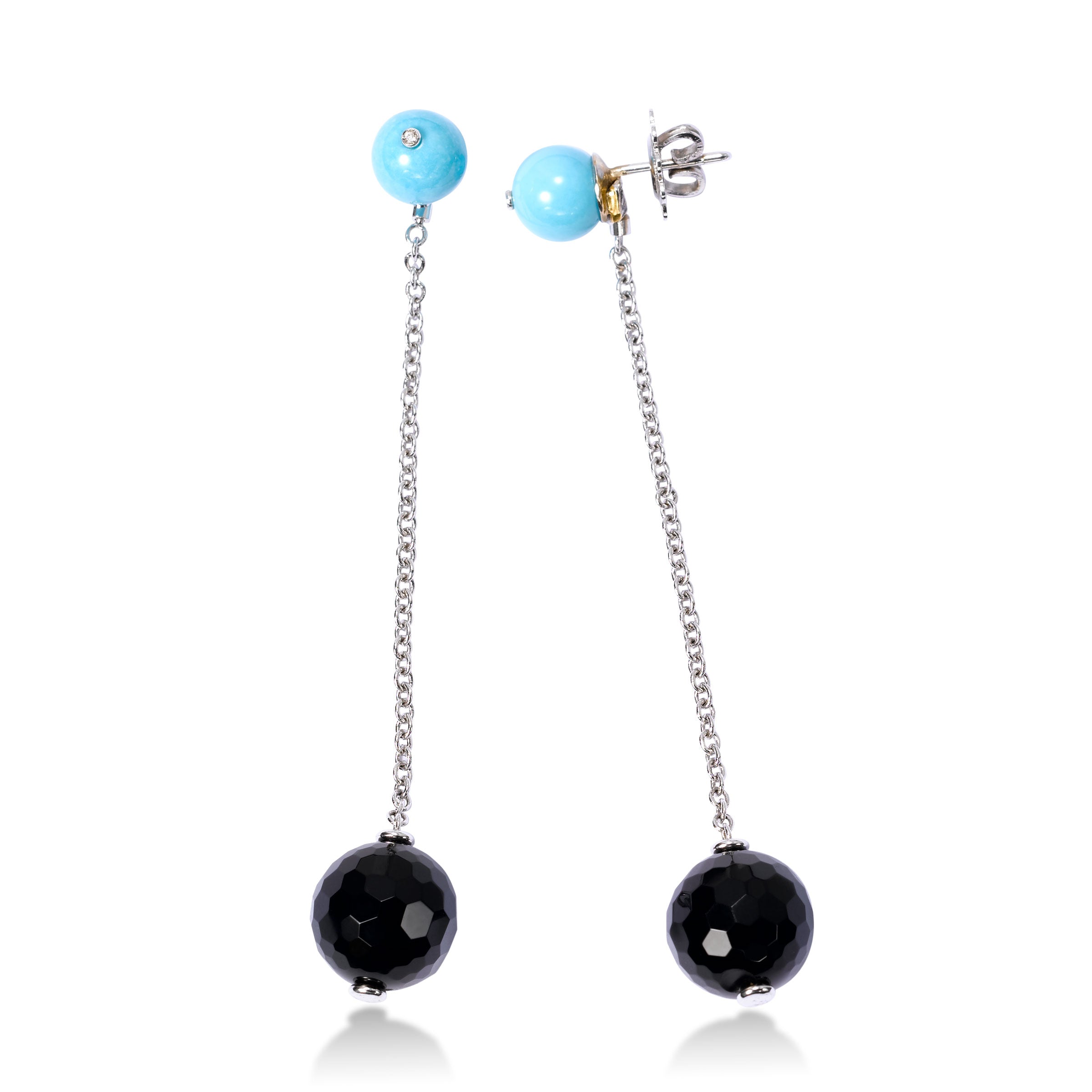 Dangling earrings 925 silver  a glossy spiral a heart and a blackcoloured  bead  Jewellery Eshop EU