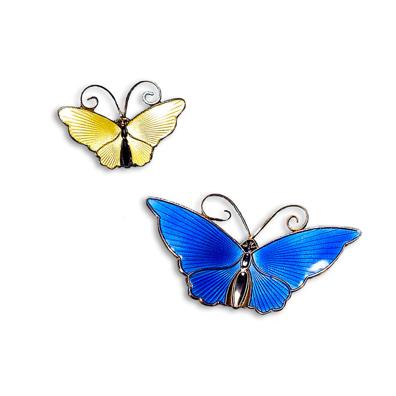 Pair of Enamel Buttterfly Pins, Sterling Silver