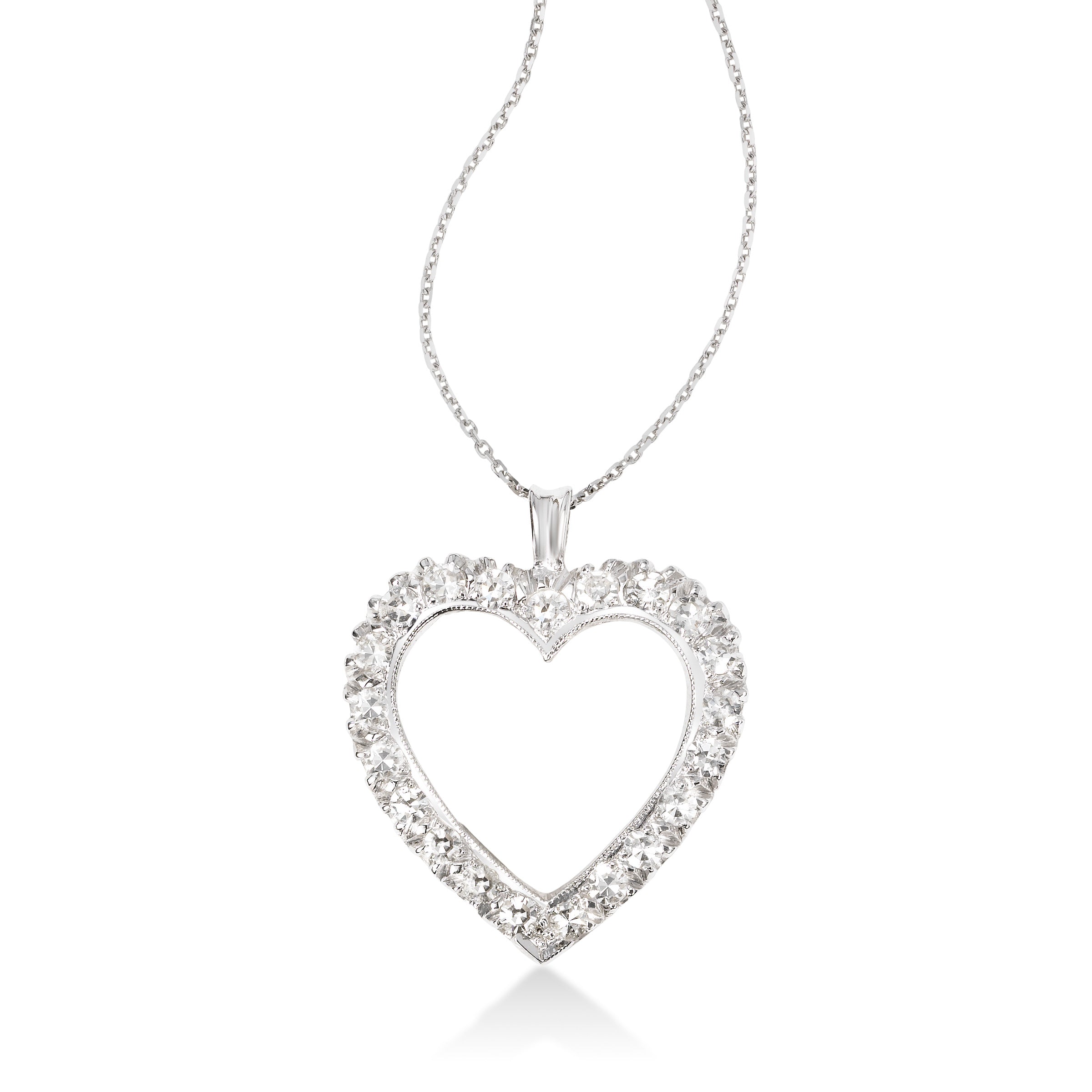 14 Karat online White Gold Heart Shaped Necklace Pendant With 7 Round Diamonds #DN TheShopsInUptown