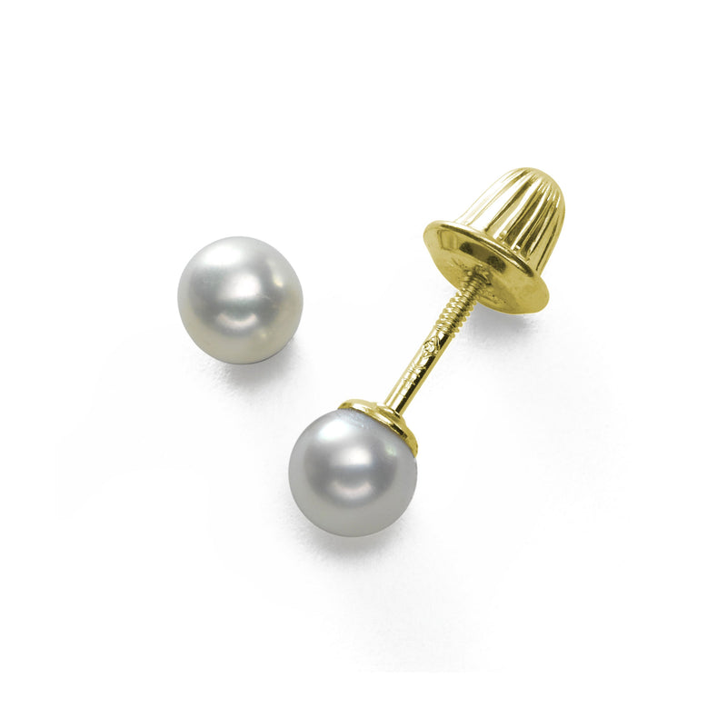 4mm Pearl 14K Yellow Gold Safety Screw Back Earrings