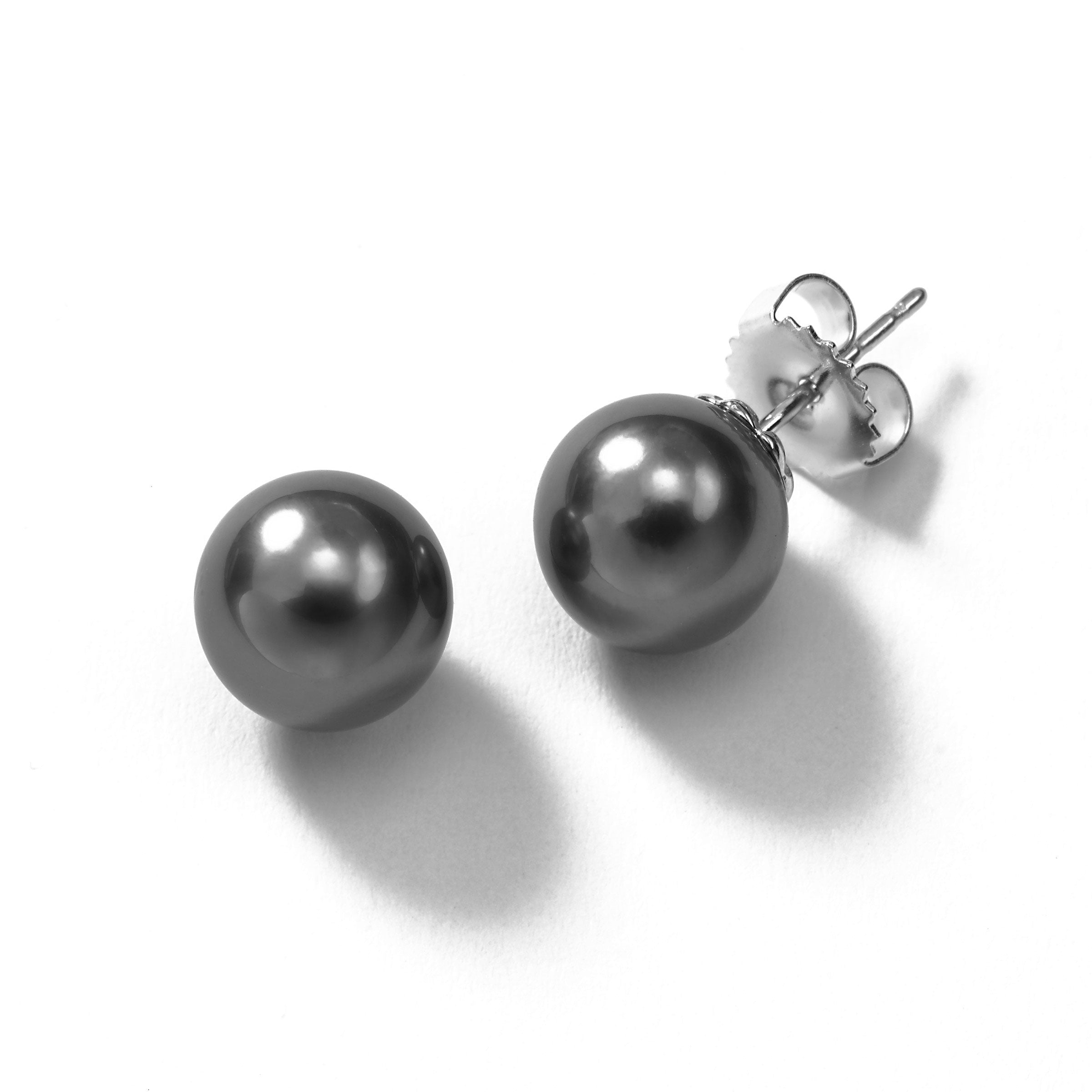 Dyed Dark Grey Freshwater Cultured Pearl Earrings, 8.5-9MM, 14K