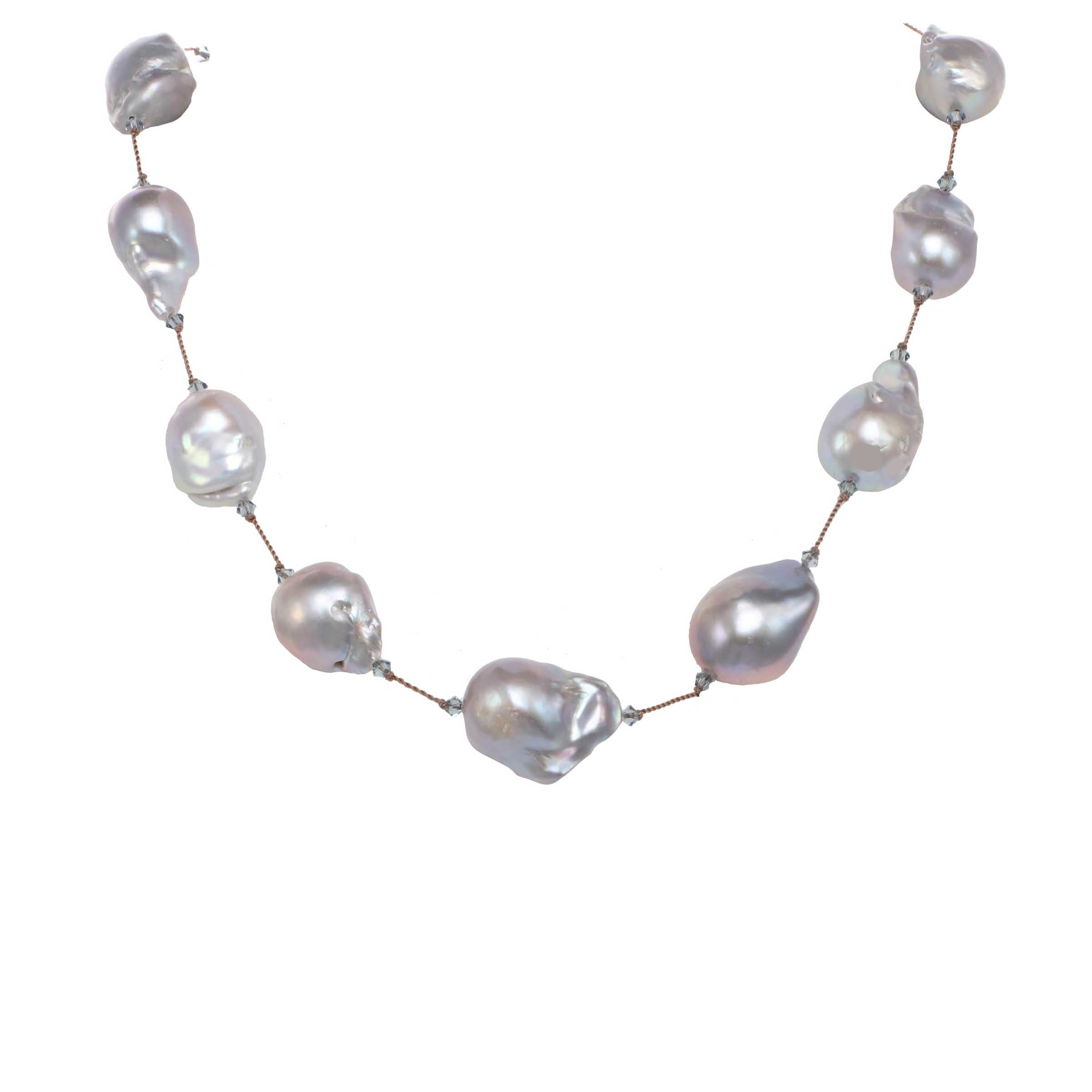 Beautiful necklace, freshwater authentic pearls, Baroque, flush with the neck, multicolored, silver plated clasp, 40 cm