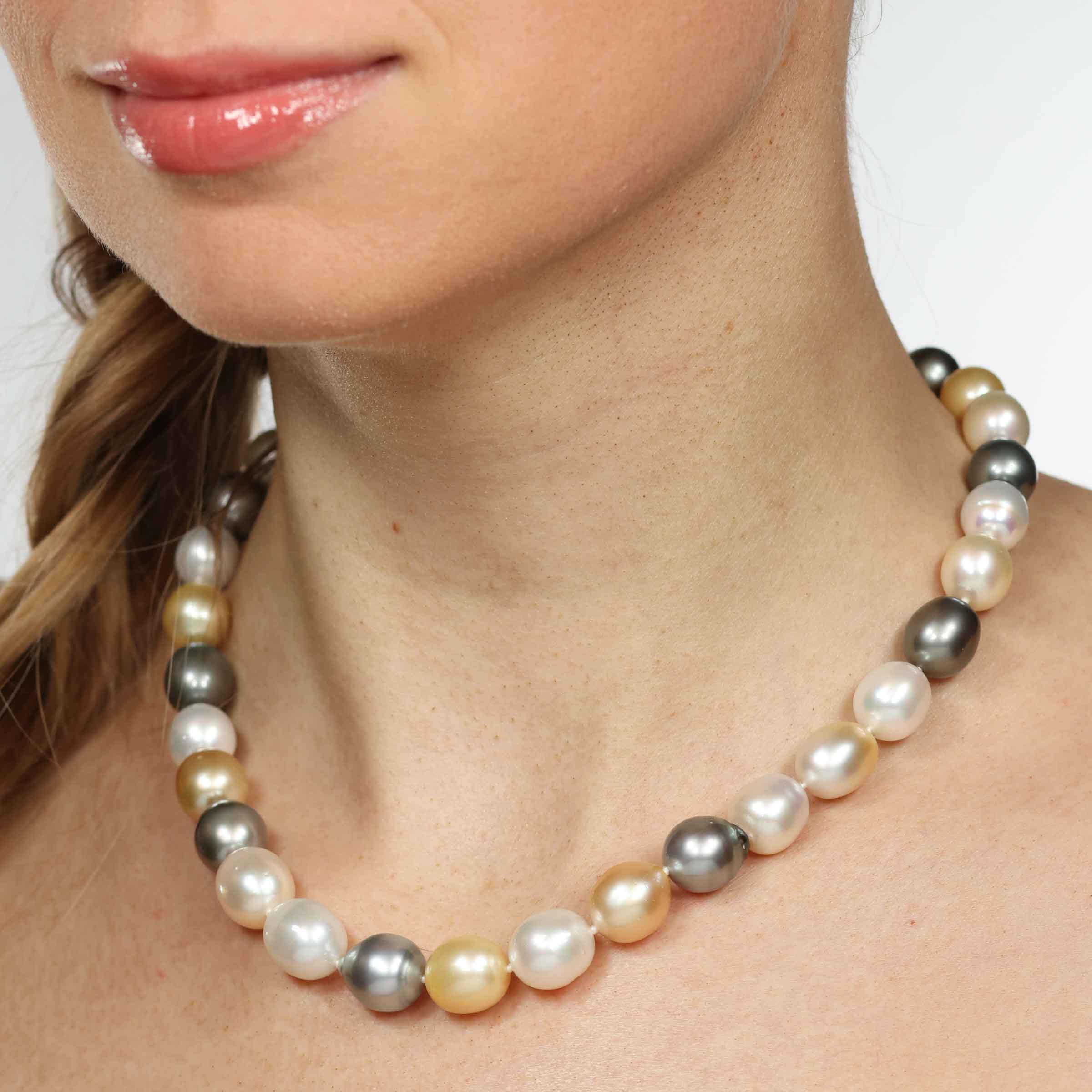 Multi-Color Tahitian South Sea Cultured Pearl Necklace, 18 Inches