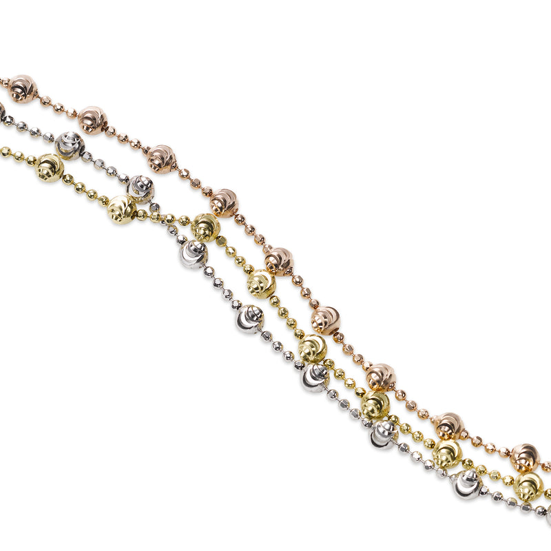 Triple Strand Bead Bracelet, Sterling with 18 Karat Gold Plating