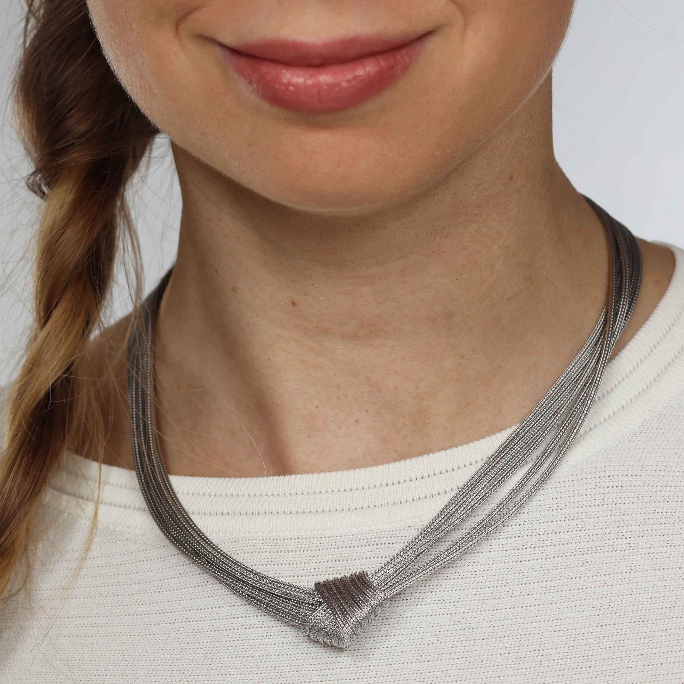 Dramatic Mesh Knot Necklace, 18 Inches, Sterling Silver | Silver