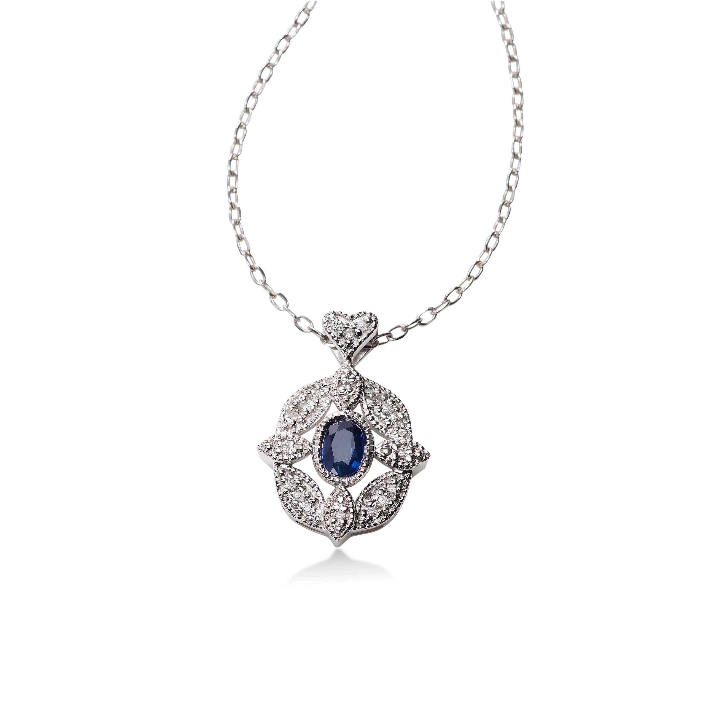 Buy Blue Sapphire Diamond Halo Pendant Necklace in 14K White Gold, Oval  Diamond Necklace With Dainty Chain Online in India - Etsy