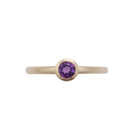 Round Bezel Set Amethyst Ring, 14K Yellow Gold