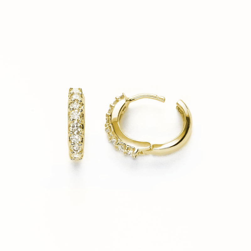 14K Gold Huggie Earrings, Diamond Earrings, 14K Gold Hoop Earring