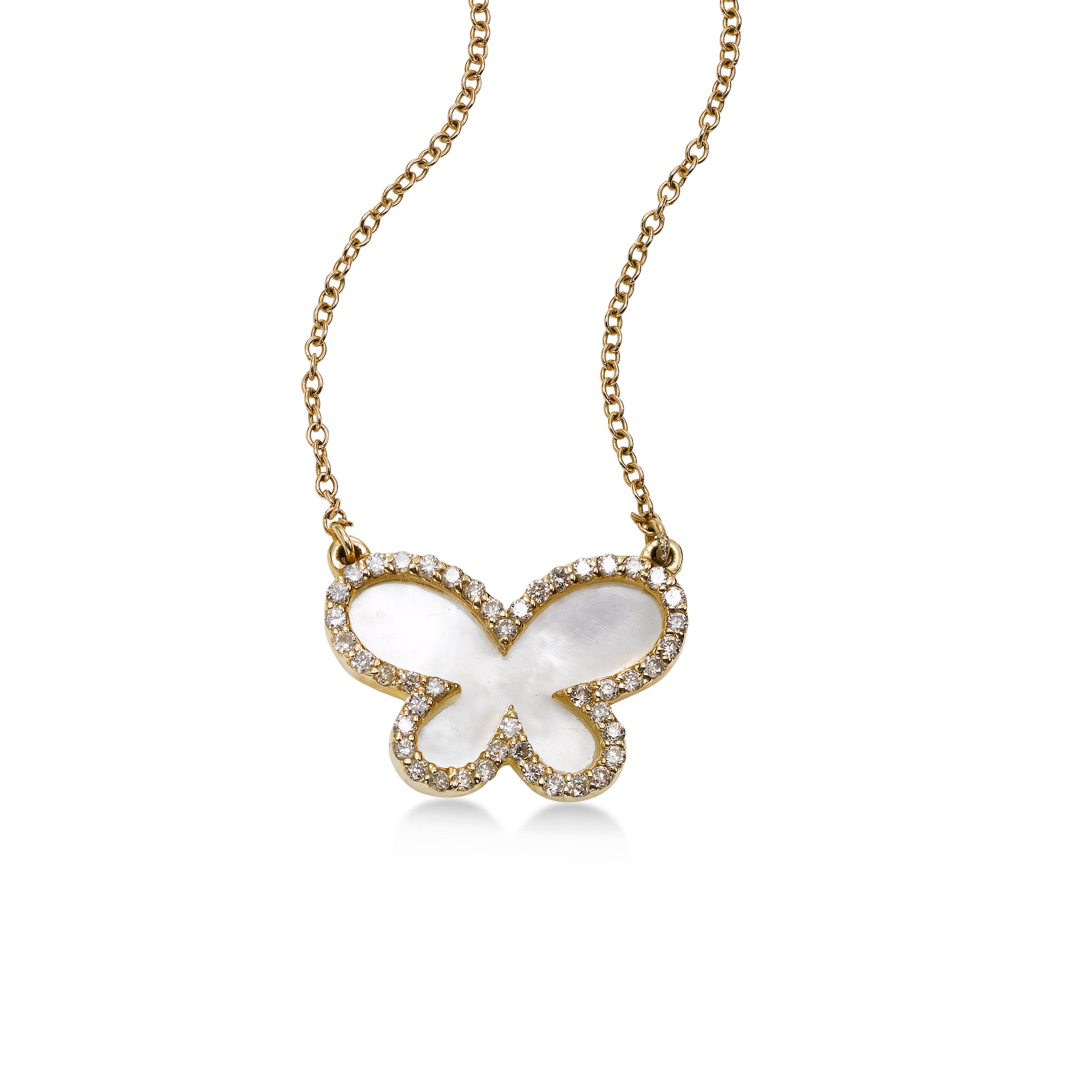 Contemporary Chain Link, Diamante Stud, Butterfly & Bar Pendant Gold-T